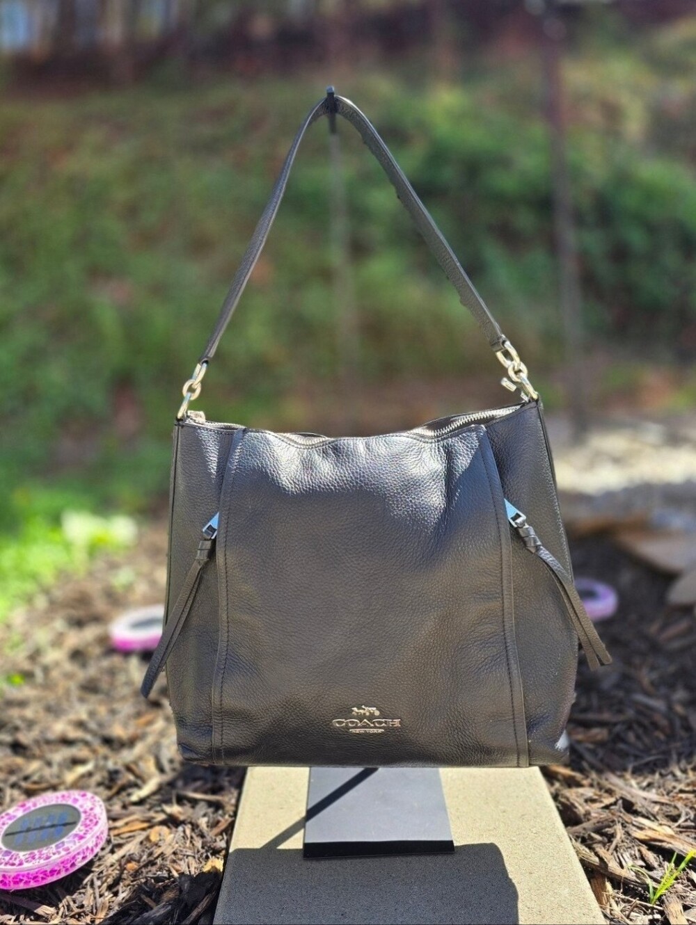 COACH Black Pebbled Leather Shoulder Bag
